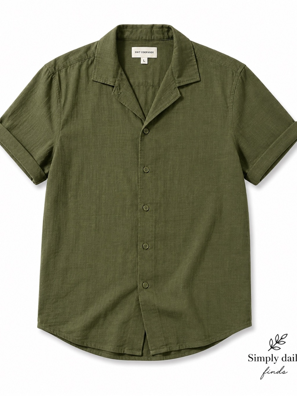 NWT COOFANDY Olive Green Short Sleeve Button Up Shirt Large